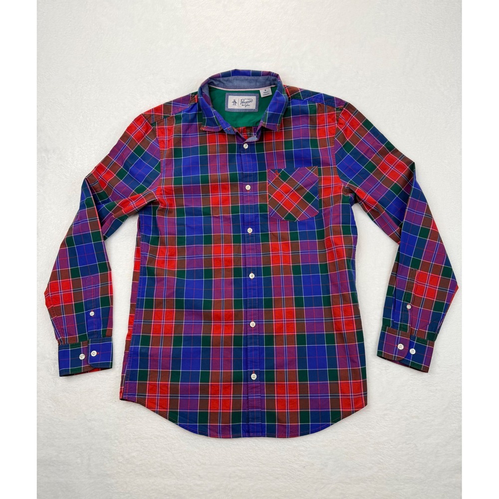 Original Penguin Mens Medium Multicolor Plaid Long Sleeve Button Down Shirt M
